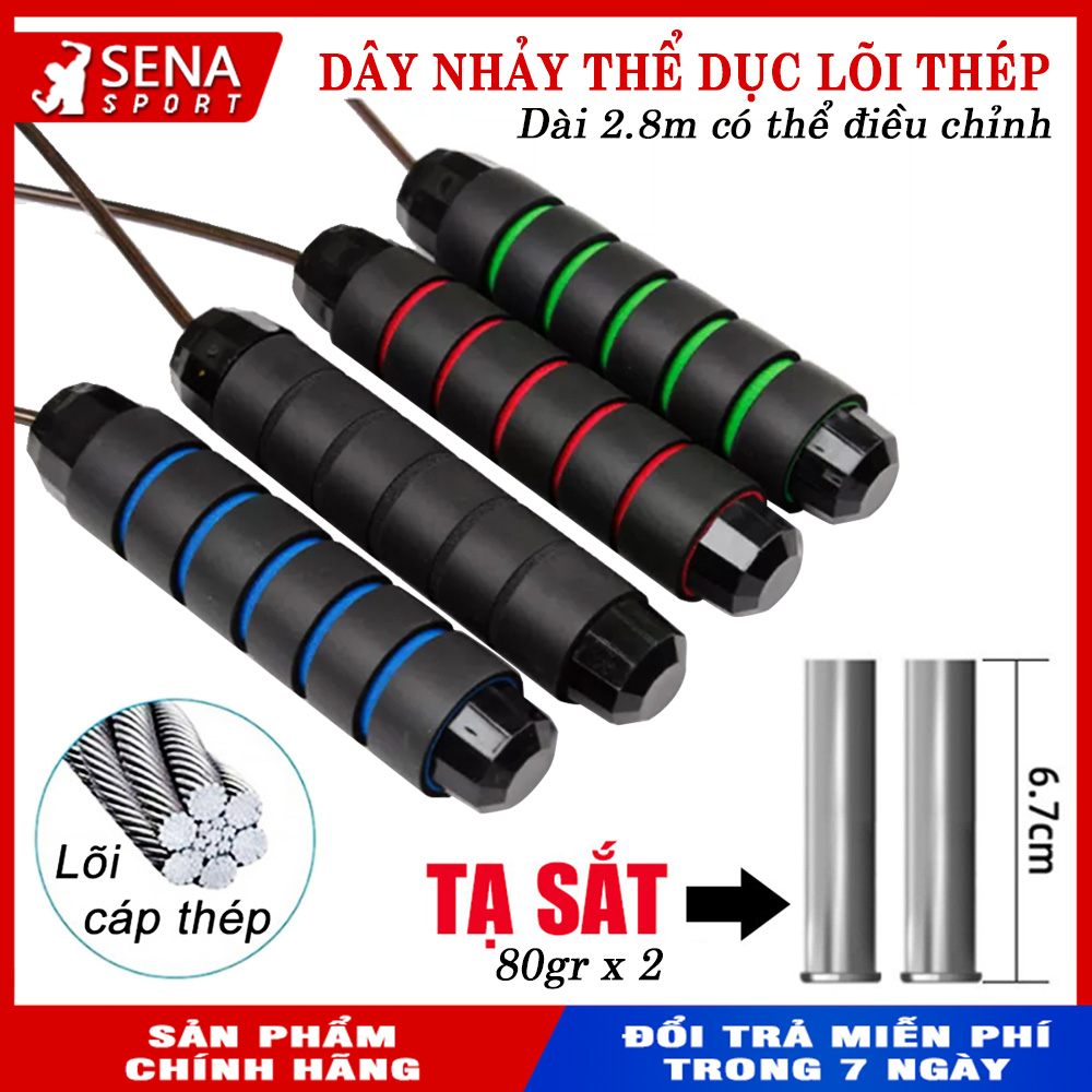 Dây nhảy thể dục lõi thép có thể điều chỉnh, dây không bị rối dùng để tập thể dục độ dài 2.8m - Có tùy chọn Tạ đi kèm