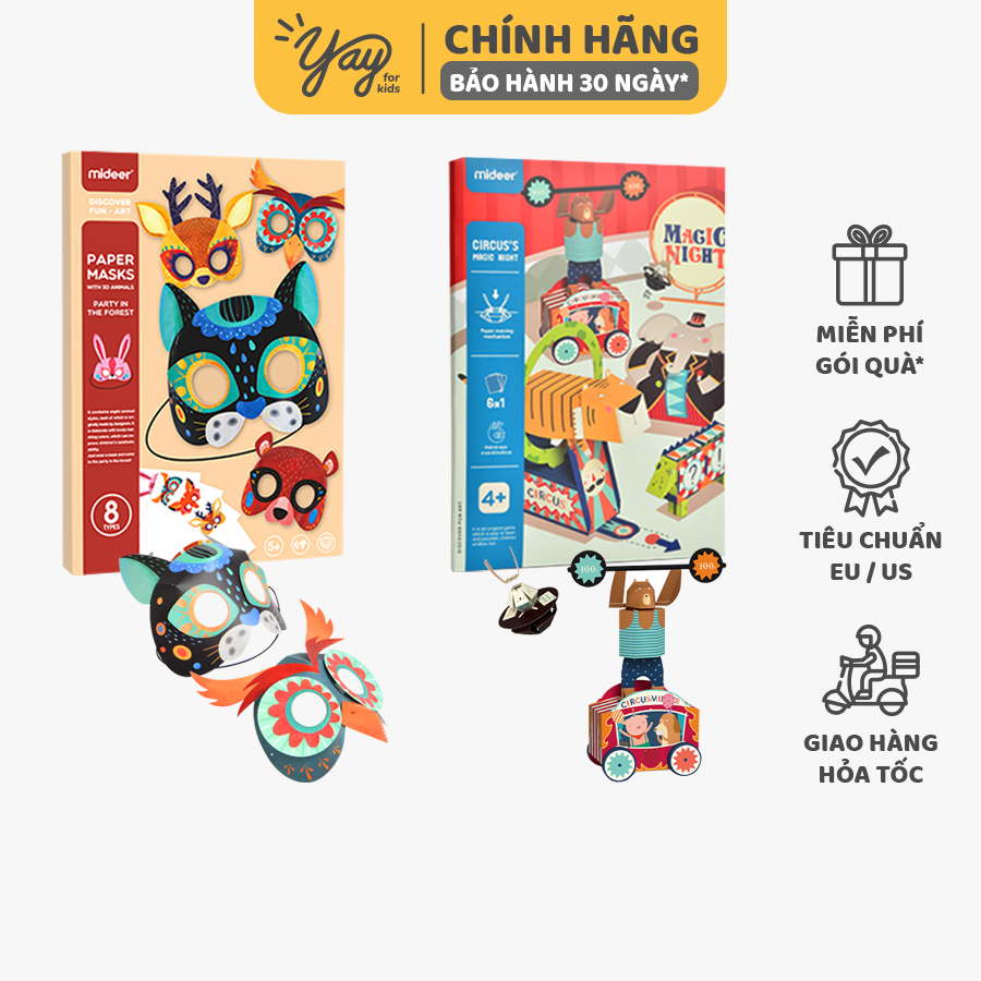 Origami rạp xiếc 3d & mặt nạ giấy buổi tiệc trong rừng - mideer