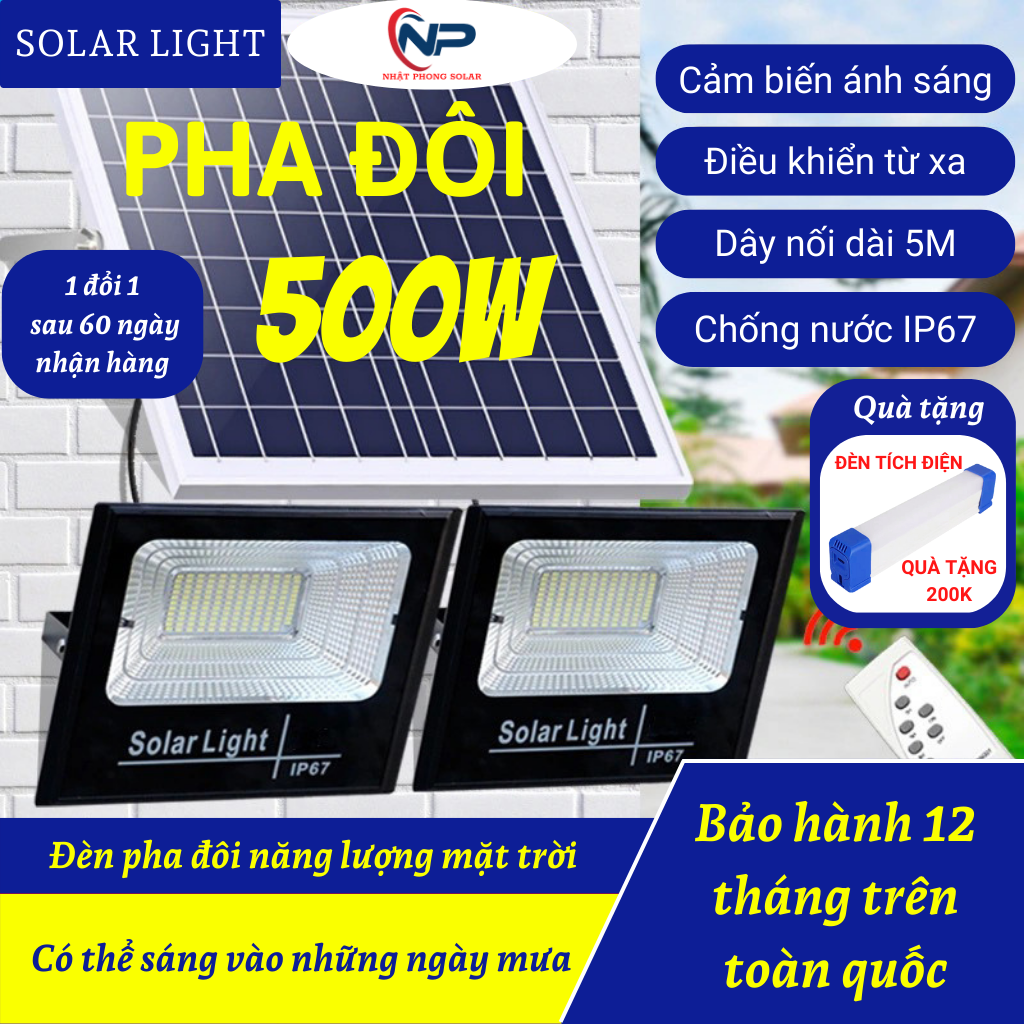 Đèn led năng lượng mặt trờiđèn năng lượng mặt trười ngoài sân NHẬT PHONG SOLAR Đèn cảm biến tự động sáng pha đôi 300W500W Chip Led Siêu Sángđèn trang trí biển hiệuĐiều Khiển Từ Xa Chống Nước IP67 quà 2 cuộn băng