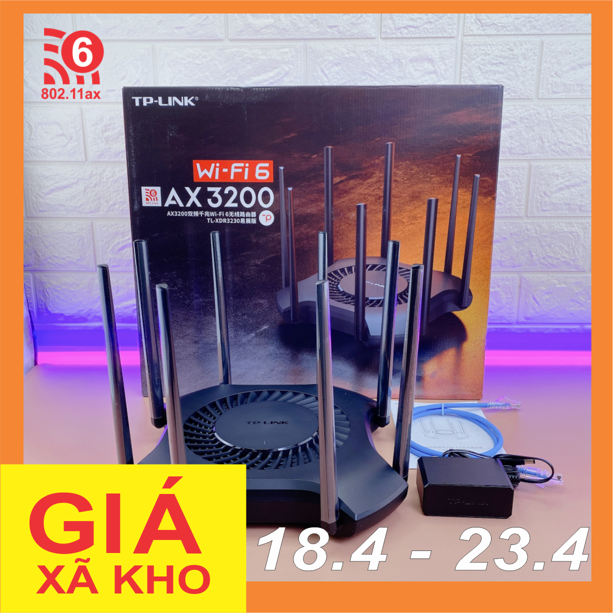 🔥17.9 - 30.9🔥Phát WiFi6 Thông Minh TPlink XDR3230 AX3200 8 Râu Nhà Diện Rộng Công Suất Cao 150Users - CPU 1.35Ghz Ram 256 DDR3