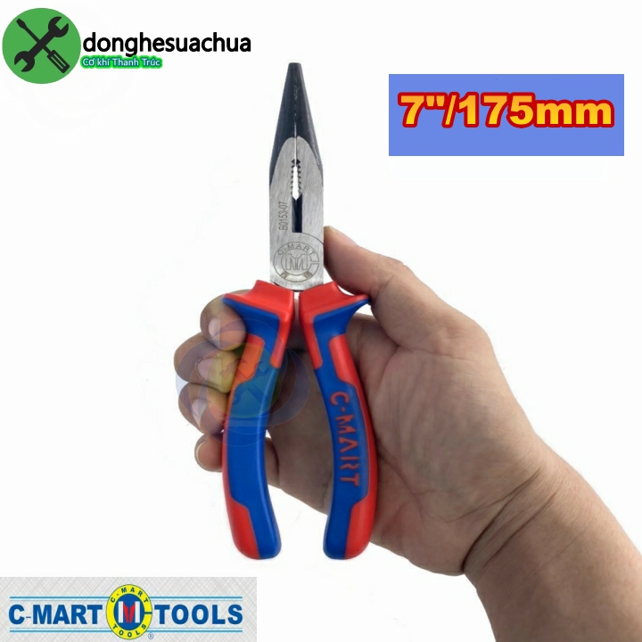 Kìm nhọn cán xanh đỏ c-mart b0153-7 175mm 7inch