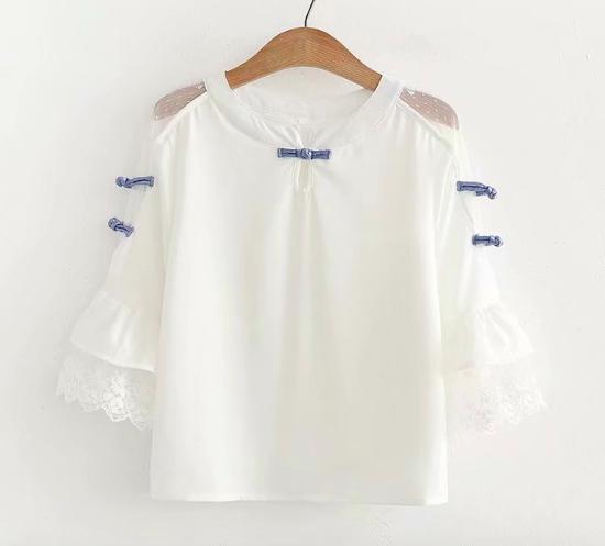 Áo blouse ren nữ crop top tay lở viền ren form rộng ltta2830 beautysales