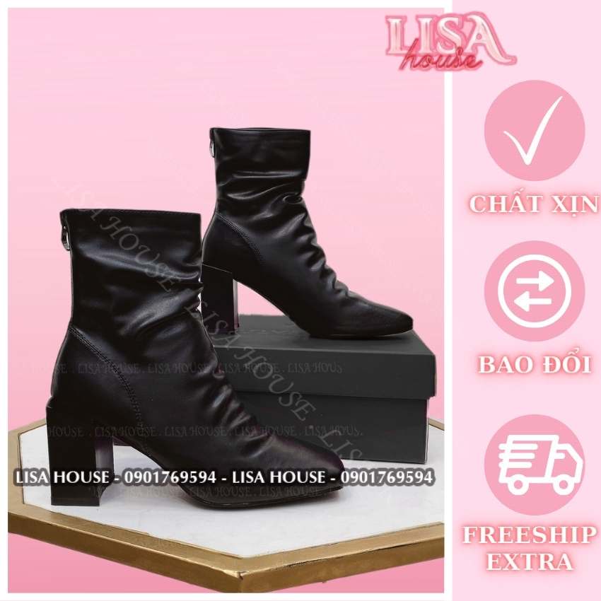 Giày boot nữ nhăn 8 phân cổ cao, da mờ lót bông, gót vuông cao cấp, giày bốt nữ
