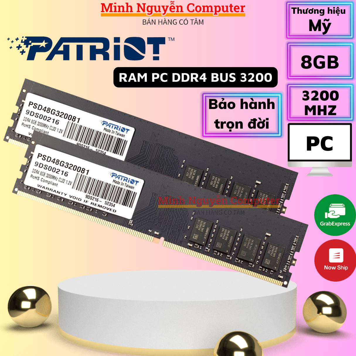 Ram PC DDR4 Patriot 8GB, 16GB Bus 3200 Chính Hãng - Bảo Hành Trọn Đời