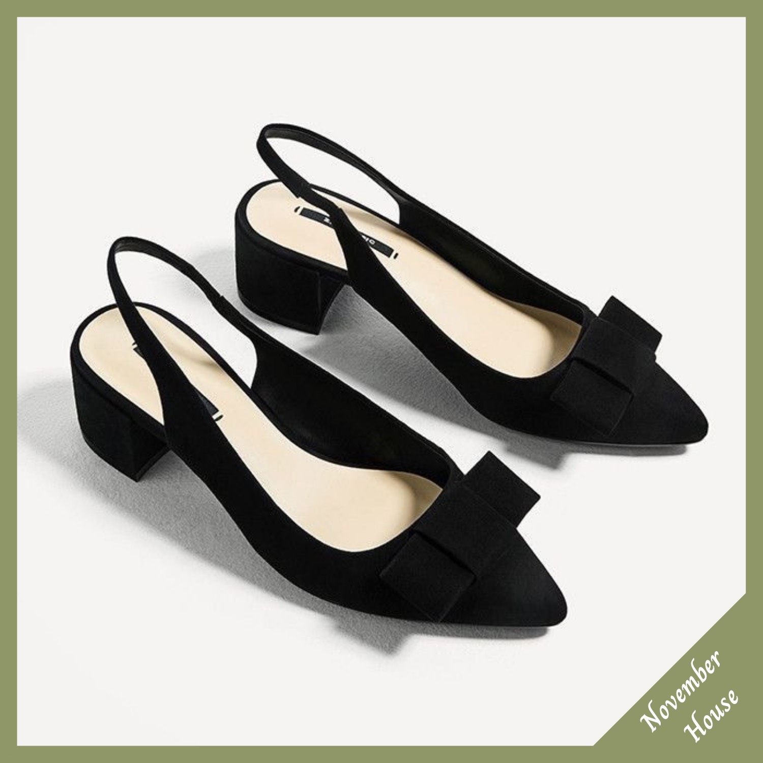 Giày cao gót slingback da lộn kiểu dáng gót thô công sở nhẹ nhàng cao 5cm, SB10, November House
