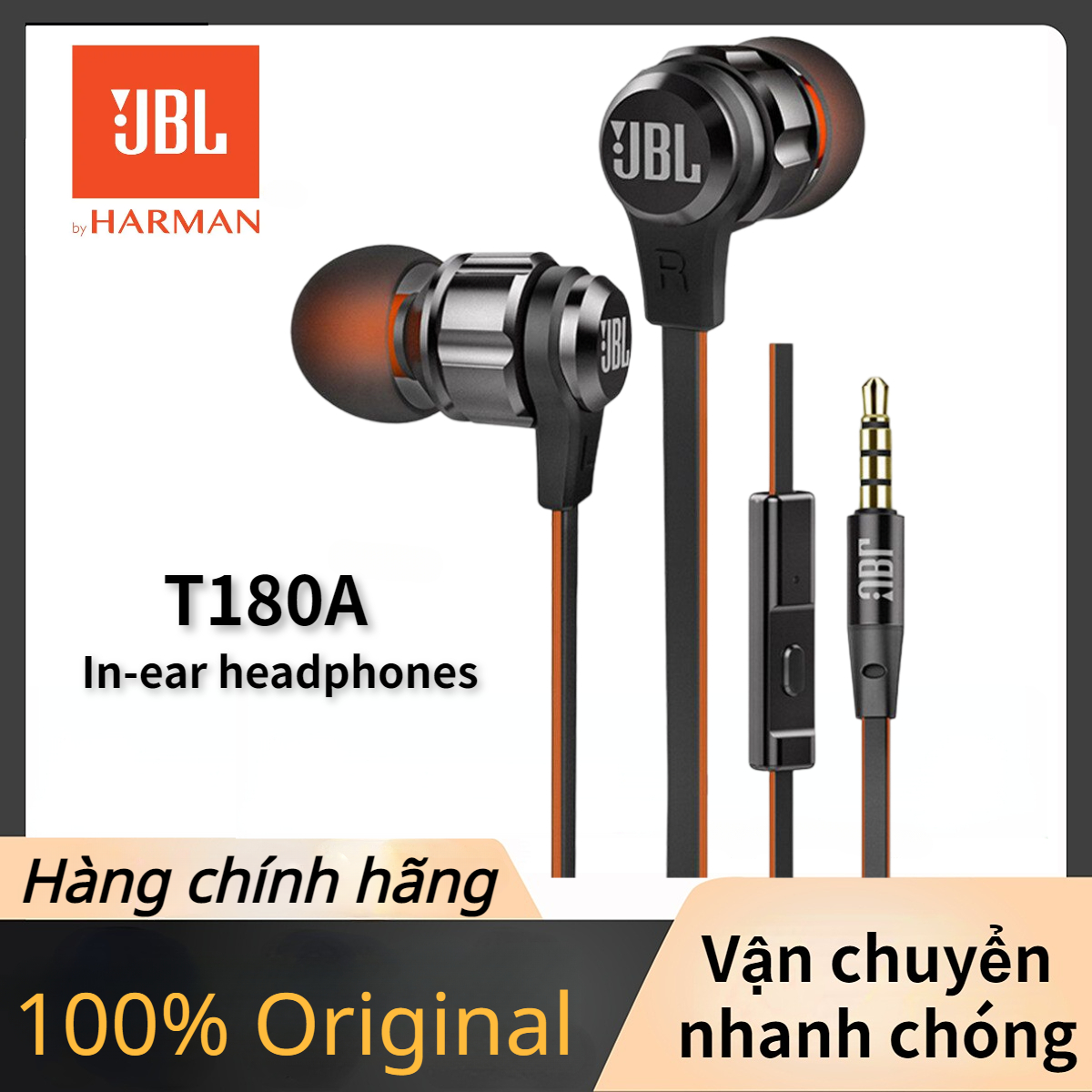 100% Hàng chính hãng Tai Nghe Nhét Tai JBL T180A, Tai Nghe Có Dây 3.5Mm Thể Thao Chạy Bộ, Tai Nghe Âm Nhạc Trong Trò Chơi Âm Trầm Thuần Túy