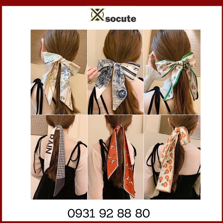 Khăn lụa băng đô kiểu Pháp phong cách cổ điển Xsocute đa chức năng làm cài hoặc dây cột tóc Hàn Quốc siêu Cute