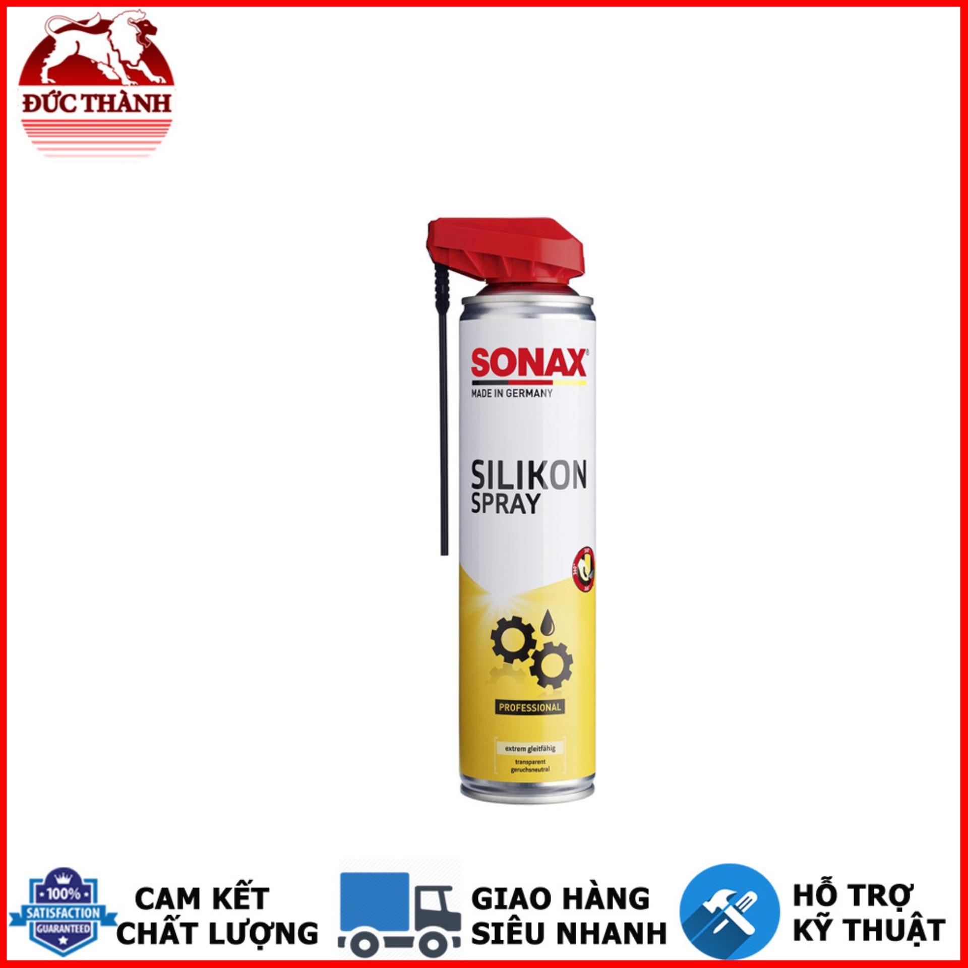Chai xịt silicone lỏng bôi trơn chống gỉ và chống kêu khớp ron cửa xe Sonax Silikon Spray 400ml 348300