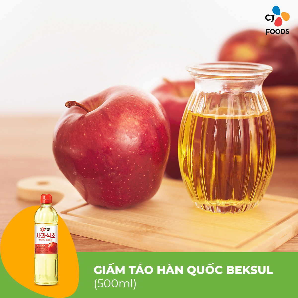 Giấm táo nấu ăn Hàn Quốc CJ Beksul 500ml - Nhập khẩu từ Hàn Quốc