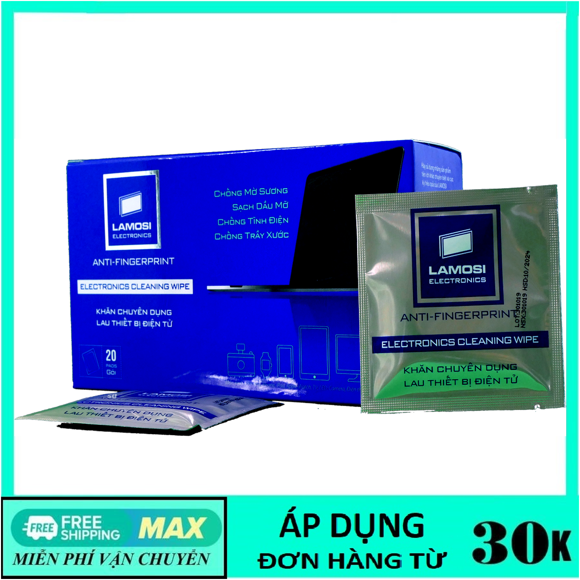 LAMOSI ELECTRONICS - Khăn lau thiết bị điện tử - Hộp 20 gói