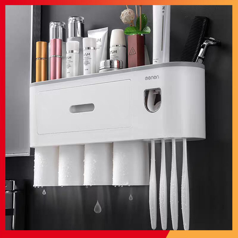 Giá Treo Bàn Trải Nhà Tắm OENON Có Nhả Kem Đánh Răng Tự Động Kèm Cốc Và Miếng Dán Tường Cao Cấp
