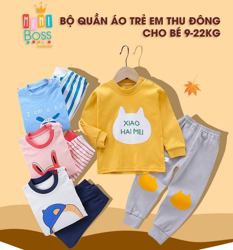 Bộ quần áo dài tay cho bé trai bé gái9-23kg QUẢNG CHÂU | Bộ quần áo thu đông cotton cho bé trai bé gái