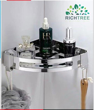 Kệ góc tam giác phòng tắm RICHTREE RT241 chất liệu inox sus 304 gắn tường có móc treo đồ - giá góc tam giác inox cao cấp + Kèm Full ốc vít nở đi kèm dễ dàng lắp đặt + Tặng keo siêu dính