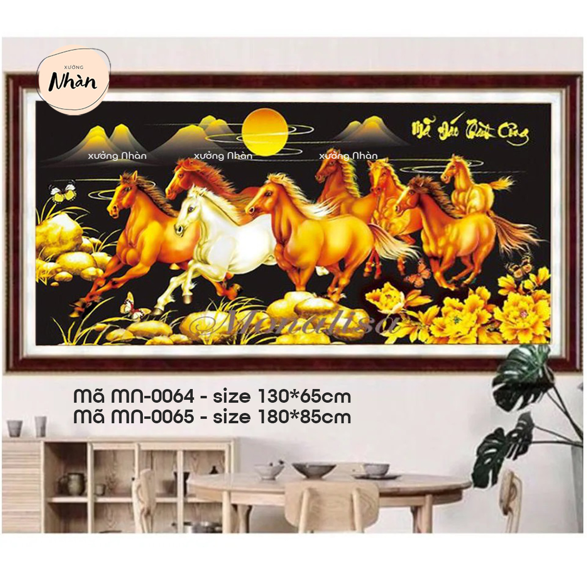 Tranh thêu kín mã đáo thành công - mã mn0064 mn0065 - size 130x65cm 180x85cm - tranh chưa thêu