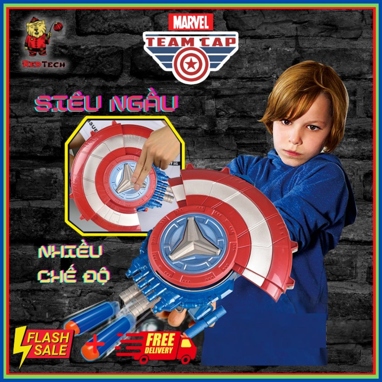 Đồ chơi Khiên đội trưởng Mĩ, siêu anh hùng Marvel, đồ chơi Redtech.