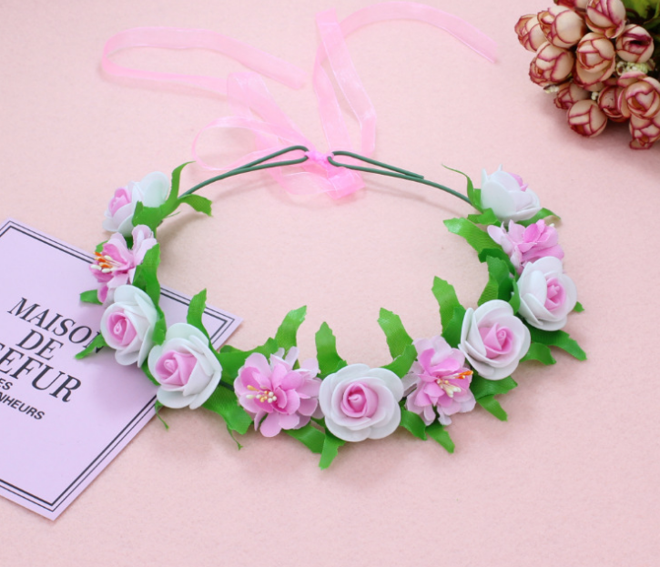 Vòng hoa đội đầu chụp hình kỷ yếu vòng hoa cô dâu vòng hoa chụp ảnh trắng hồng nhạt
