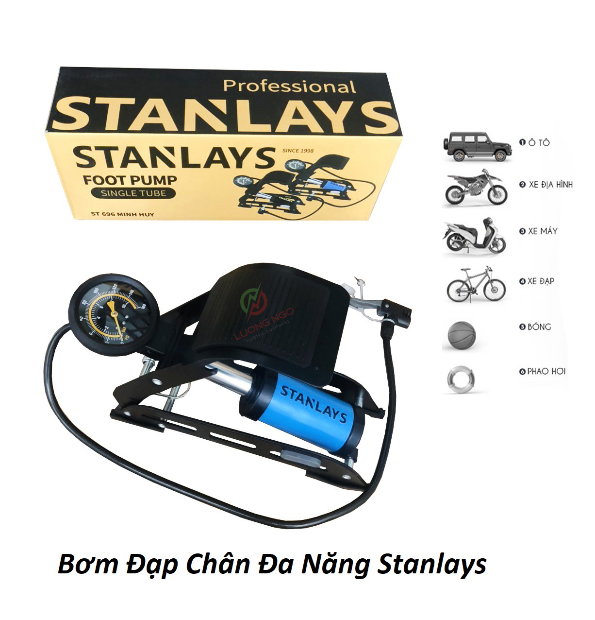 Bơm hơi đạp chân mini cho ô tô, xe máy, xe đạp, bơm bong bóng STANLAYS