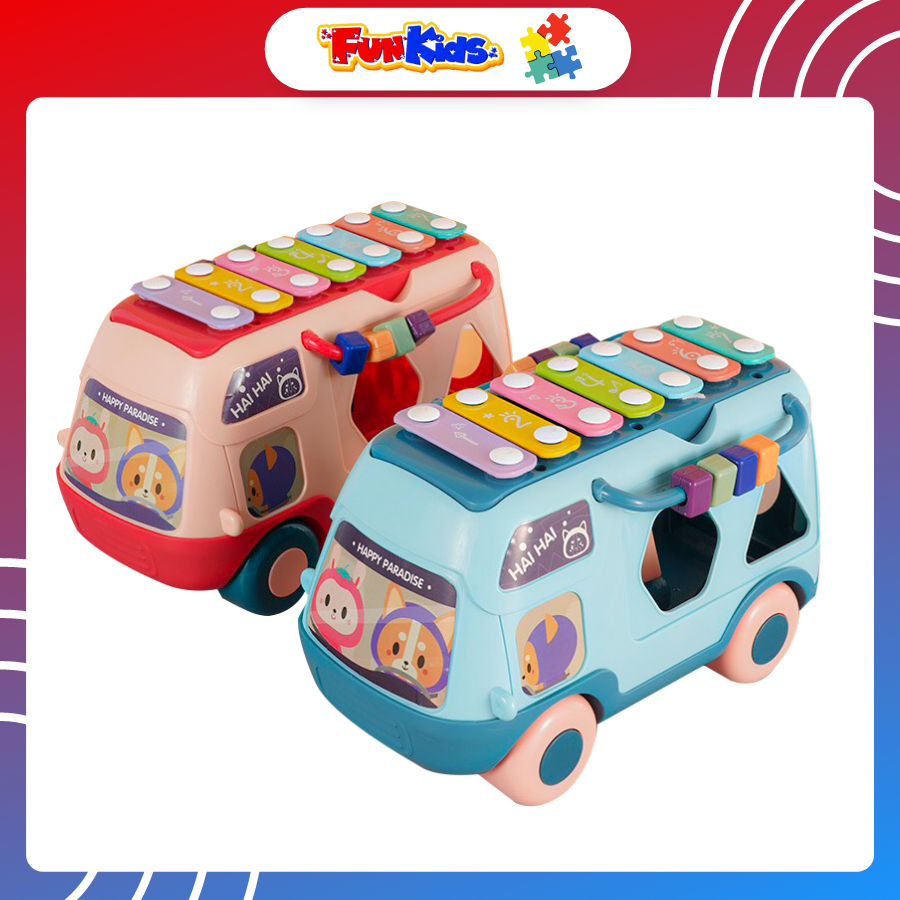 Đồ chơi trẻ em đa năng xe ô tô kéo thả hình, luồn hạt và đàn xylophone ( CÓ SỬ DỤNG PIN ) cho trẻ em từ 0 đến 3 tuổi, giúp bé thông minh, nhanh nhẹn và kích thích trí não phát triển