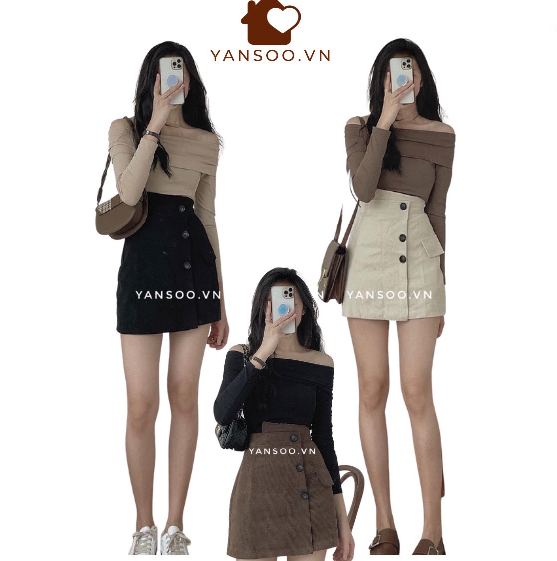 Chân váy chữ A nhung cạp lệch có quần lót trong hàng Quảng Châu chất đẹp ( Ảnh thật 100% ) by YANSOO