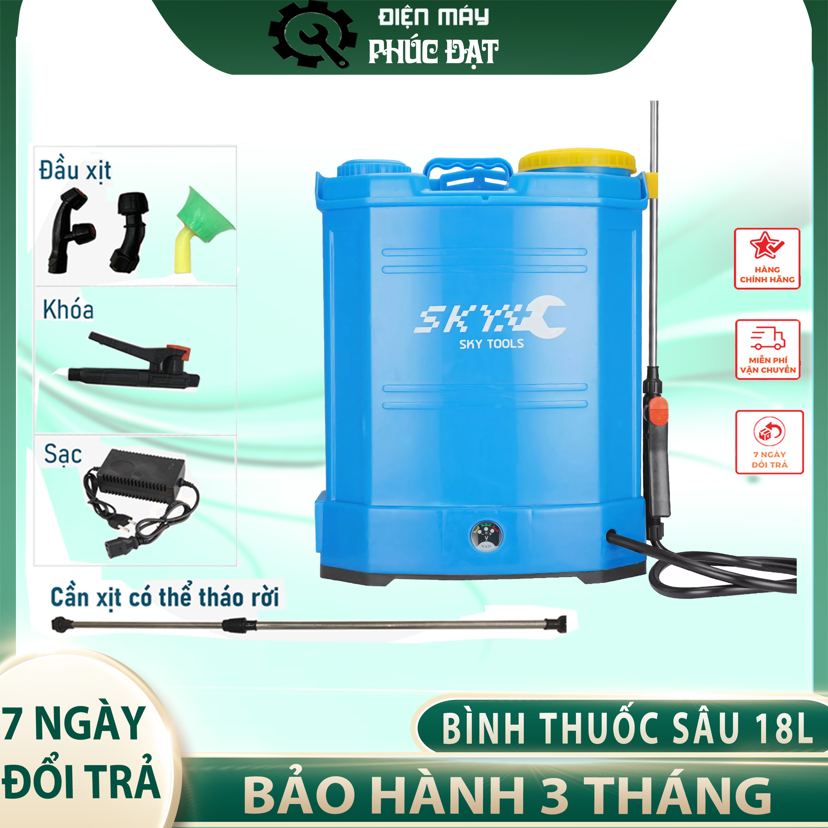 Bình phun 18l, bình xịt thuốc sâu chạy acquy hãng SKY, dung tích 18L