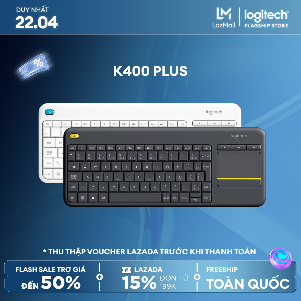 Logitech K400 Plus Wireless Keyboard - Tv Plus Unifying Keyboard With Android Keys And Integrated Touchpad, Tv-Connected Pc