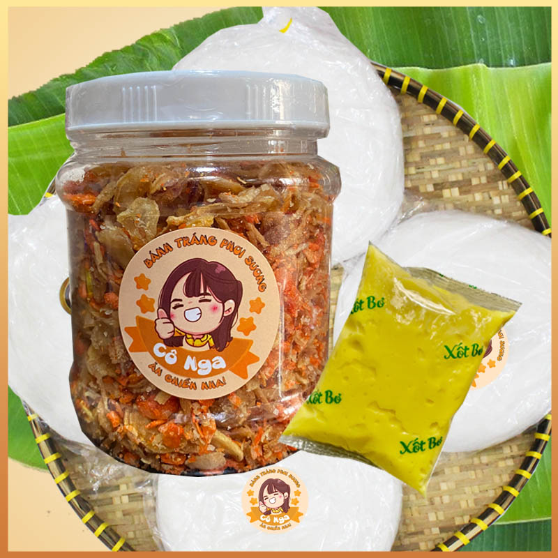 Bánh tráng phơi sương Cô Nga 250gr + muối ruốc hành phi size S 150gr+ tặng kèm túi bơ 100gr