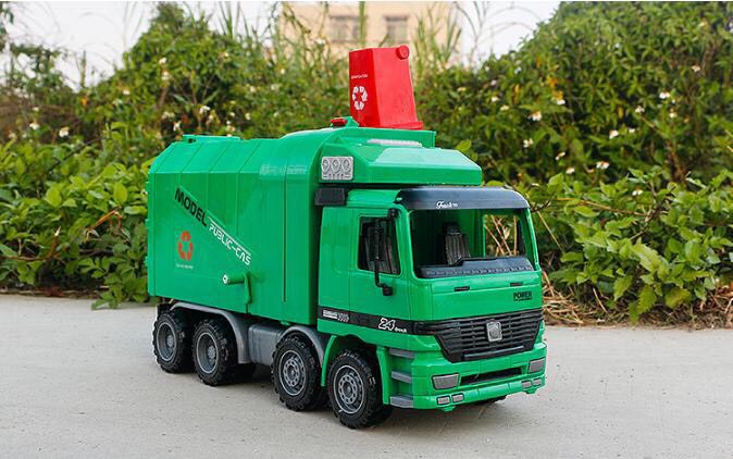 Mô hình xe chở rác đồ chơi xe chở rác kèm 3 thùng rác