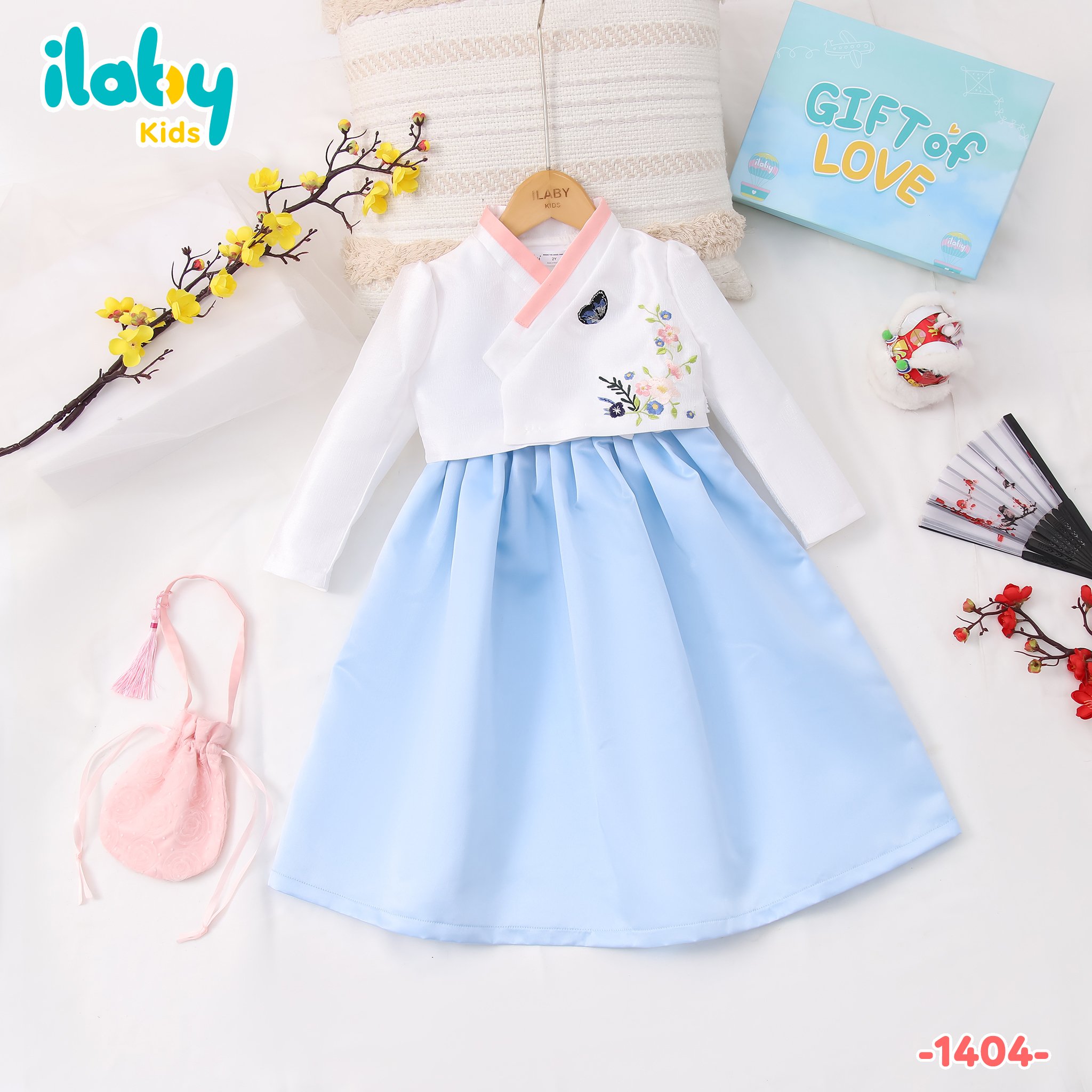 Set hanbok bé gái ilaby thêu hoa chất liệu tafta cao cấp [52ig1404m2ft