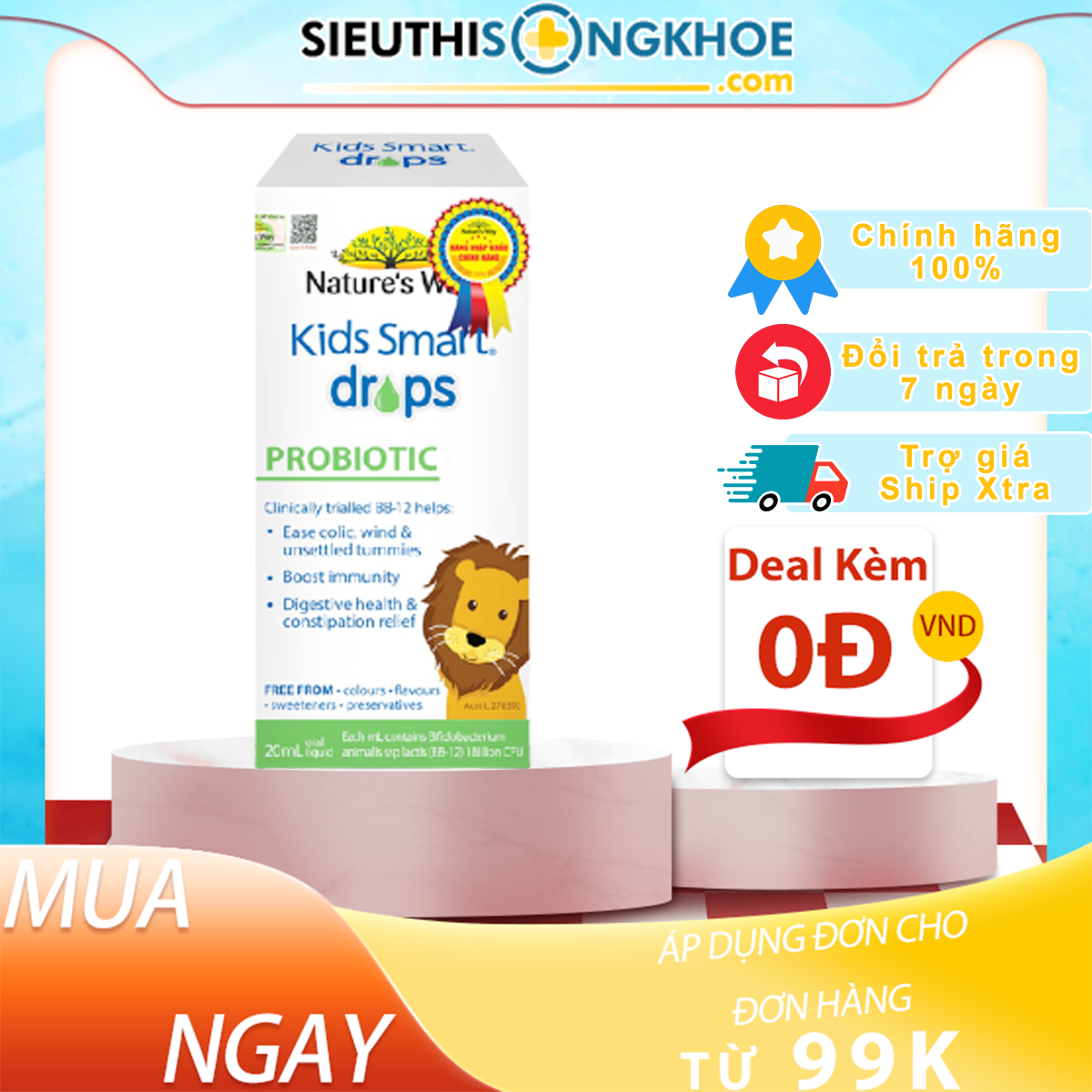 Siro uống nature's way kids smart drops probiotic bổ sung men vi sinh cho bé 20ml