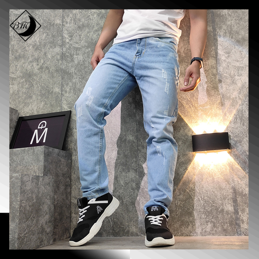 Quần jean nam dài xanh bạc vải đẹp,không ra màu BM153 shop black moon  quần jean nam  quần jeans