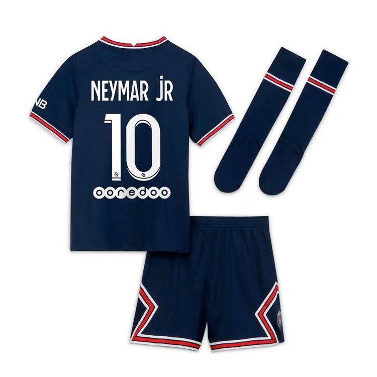 New arrival (FREE Socks) PSG NEYMAR JR MBAPPE Home Blue Football Jersey  Children Soccer Sport Shirt with Shorts 3-13 Years Clothing Set 