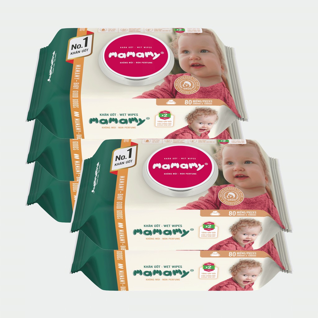 [HCM]Combo 5 gói khăn ướt Mamamy 80 tờ nắp không mùi an toàn không kích ứng.