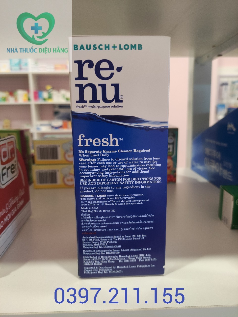 Nước ngâm kính áp tròng Renu Bausch +Lomb 355ml, dung dịch ngâm, rửa lens, solution Renu - tặng khay
