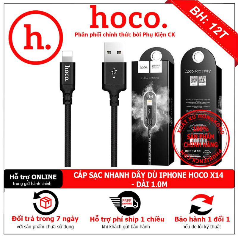 [LOẠI XỊN] CÁP SẠC NHANH DÂY DÙ IPHONE HOCO X14 - DÀI 1M, Hỗ Trợ Mọi Dòng Iphone Chất Lượng Tốt, Cáp Sạc Iphone Đồng Không Lo Hại Máy, Day sac iphone, Hàng Chính Hãng, Lỗi 1 Đổi 1 Toàn Quốc