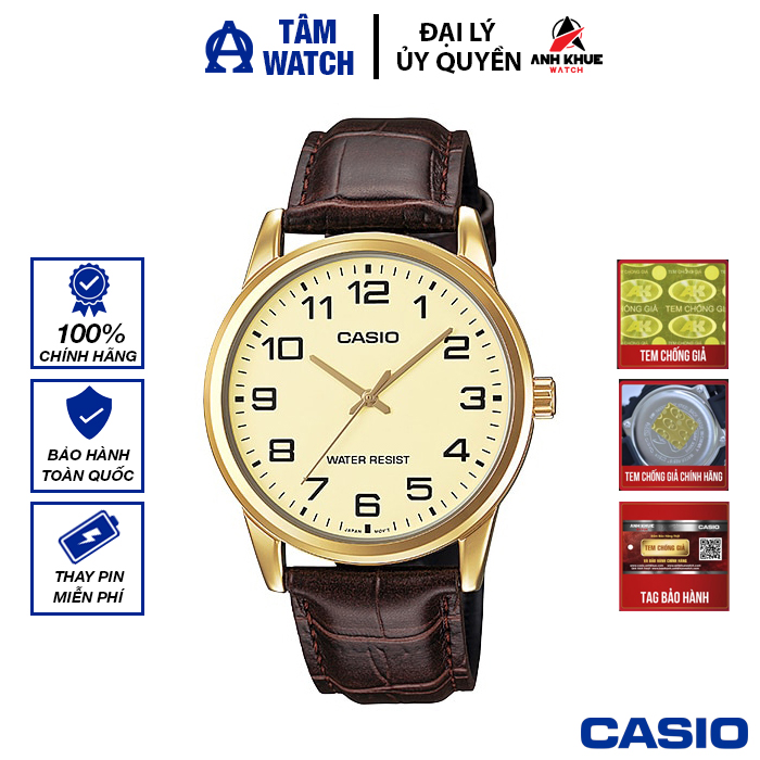 Đồng hồ nam dây da Casio Standard chính hãng Anh Khuê MTP-V001GL-9BUDF (38mm)