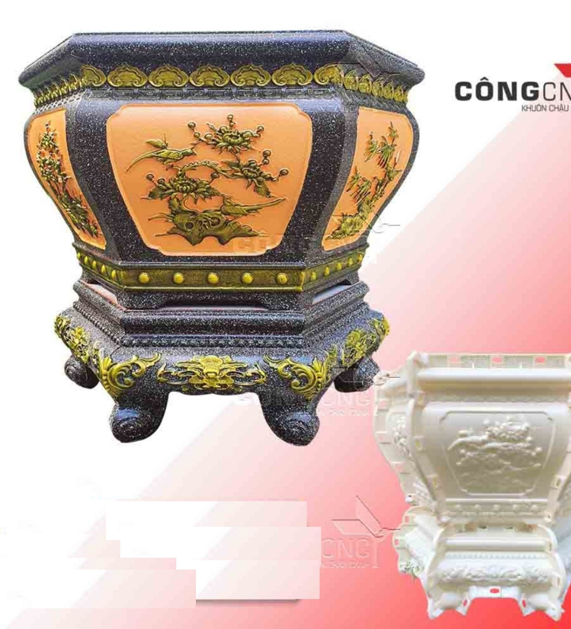 Khuôn đúc chậu lục giác chum 55 kèm chân đôn kỷ