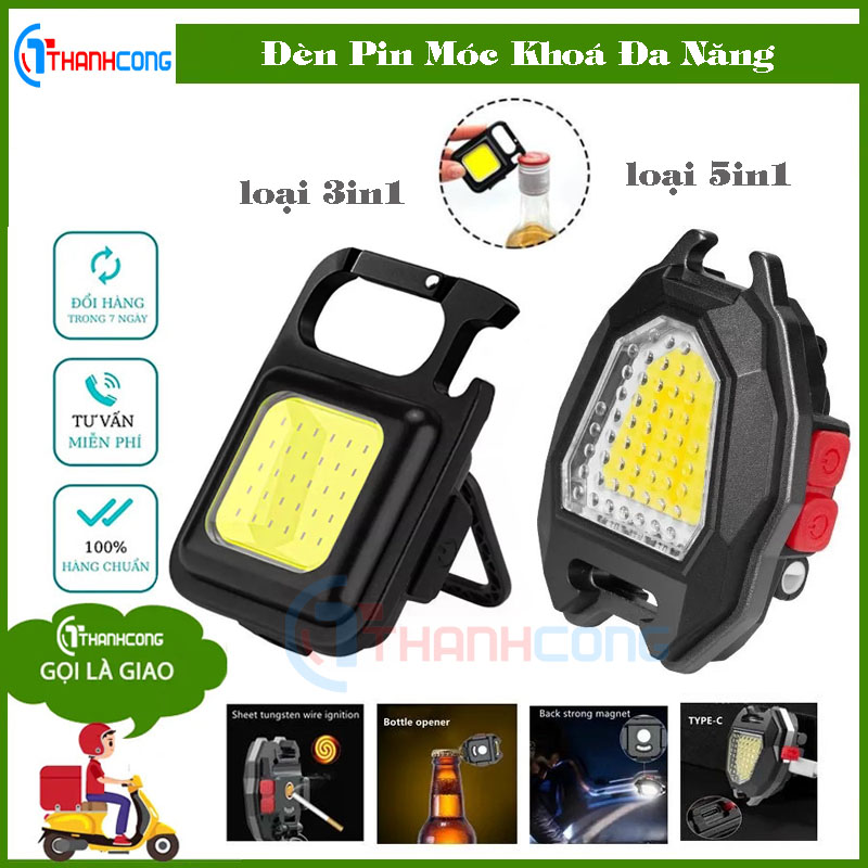 Đèn pin móc khoá đa năng 5in1, đèn pin mini siêu sáng, đèn flash mini, đèn làm việc cob sạc usb 3 chế độ sáng tích hợp nhiều tính năng