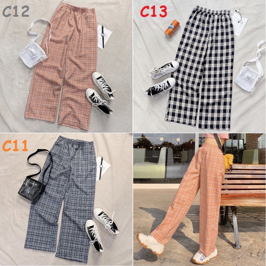 Quần caro ống rộng nhiều màu unisex, quần ống rộng nữ, quần kẻ caro nữ, quần kẻ caro nam, quần ống rộng nam