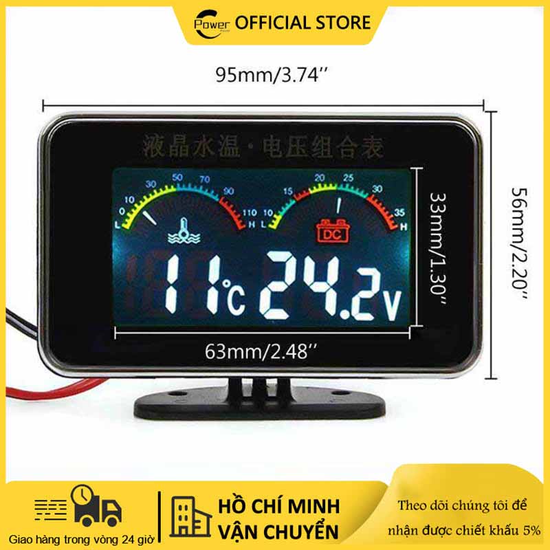 Đồng hồ đo nhiệt độ nước lcd cho xe hơi 12v/24v nhiệt kế vôn kế máy đo đồng hồ đo nhiệt độ & điện áp 2 trong 1 cảm biến 17mm