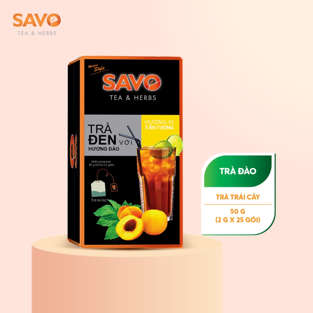 Trà đào túi lọc savo - hộp 25 gói x 2g