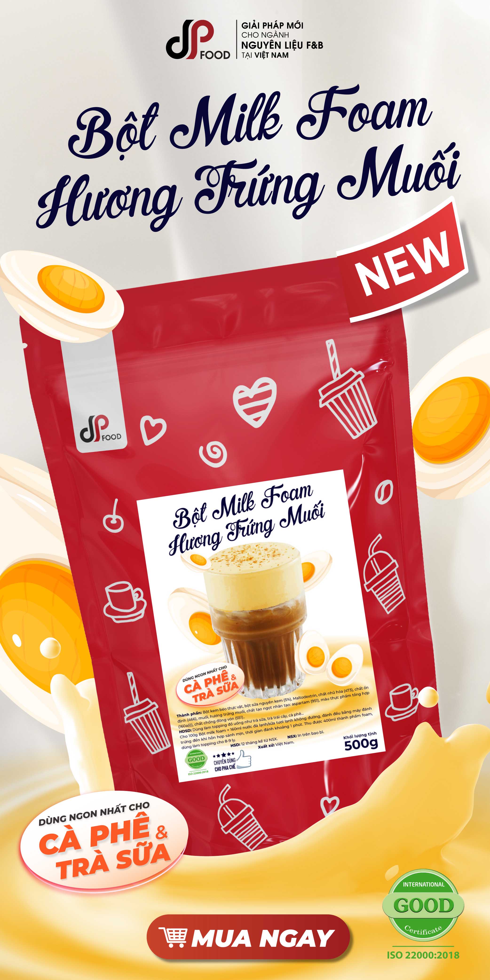 Bột milk foam trứng muối DPfood 500gr