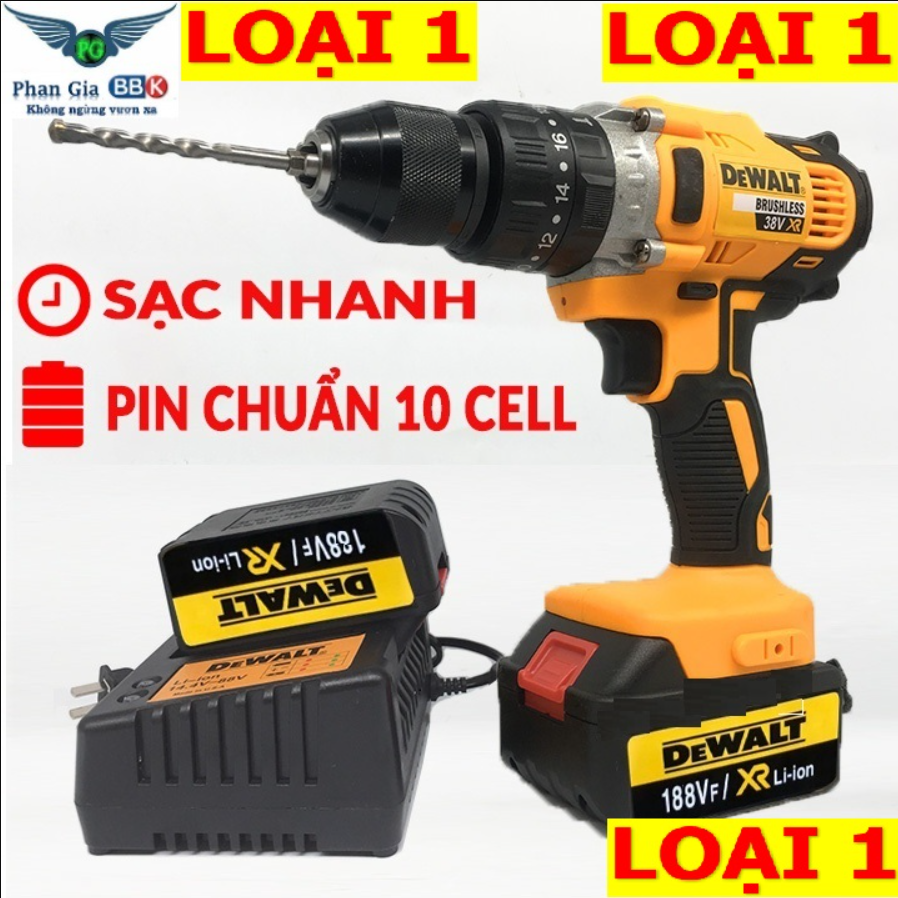 ( Hàng nhật ngoại ) SALE 50% Máy Khoan Pin Cầm Tay Máy Khoan Pin DeWALT 48v ( 2 Pin Sạc 10cell ) khoan từ không chuổi than 3 chức năng, có búa, lõi đồng, pin 10cell khoan búa, đảo chiều và 2 chế độ nhanh chậm BH 12 tháng