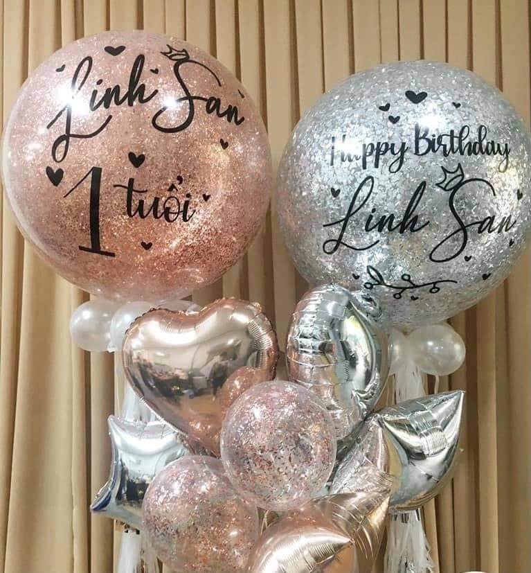 Bóng bay trang trí đám cưới bóng jumbo in tên ❤️Tặng 100 cánh hoa hồng❤️ Set bóng trang trí phòng cưới tân hôn bạc QB909