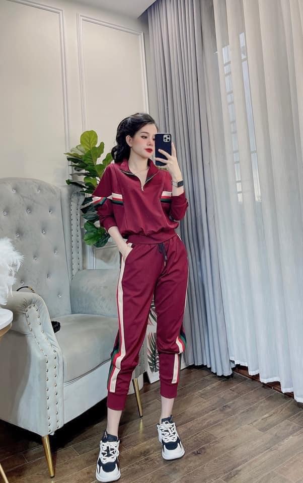 Set thể thao nữ cổ khóa tay dài quần bo gấu chất umi hàn siêu đẹp, điệu đà - bộ thu đông nữ hàng quảng châu