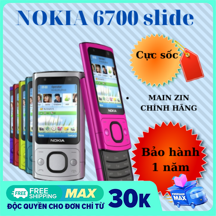 [Miễn phí ship] Điện thoại nokia 6700 nắp trượt giá rẻ  hỗ trợ 1 sim sóng khỏe loa lớn -Bảo hành 12 tháng
