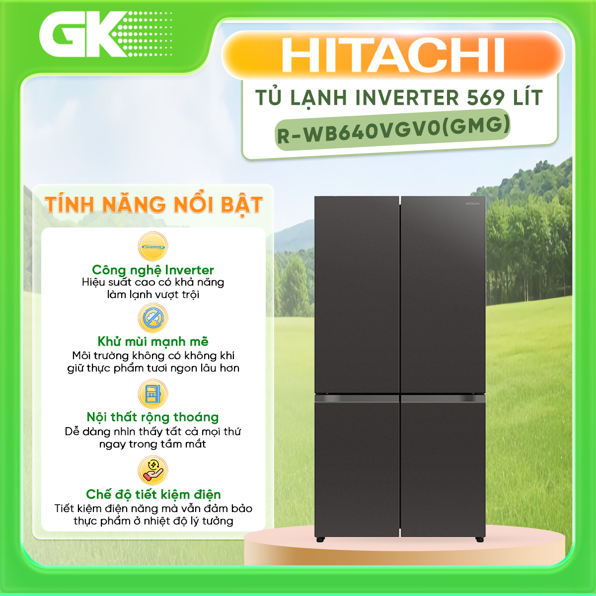 Tủ lạnh Hitachi Inverter 569 lít R-WB640VGV0 (GMG) - GIAO TOÀN QUỐC