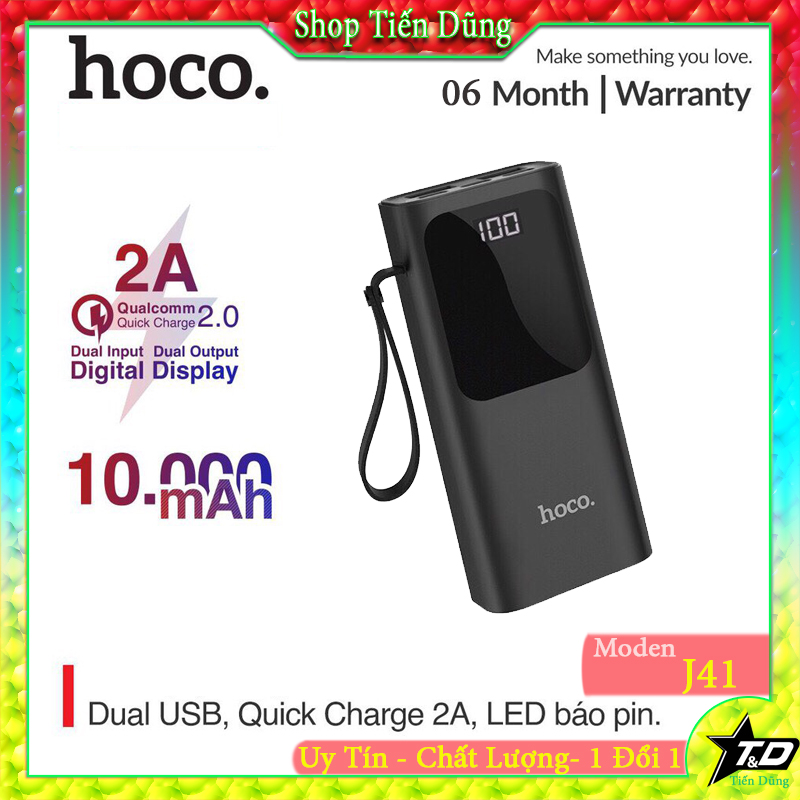 Pin sạc dự phòng Hoco J41 10000mah 1 cổng USB và 1 cổng Type-C, có màn hình led