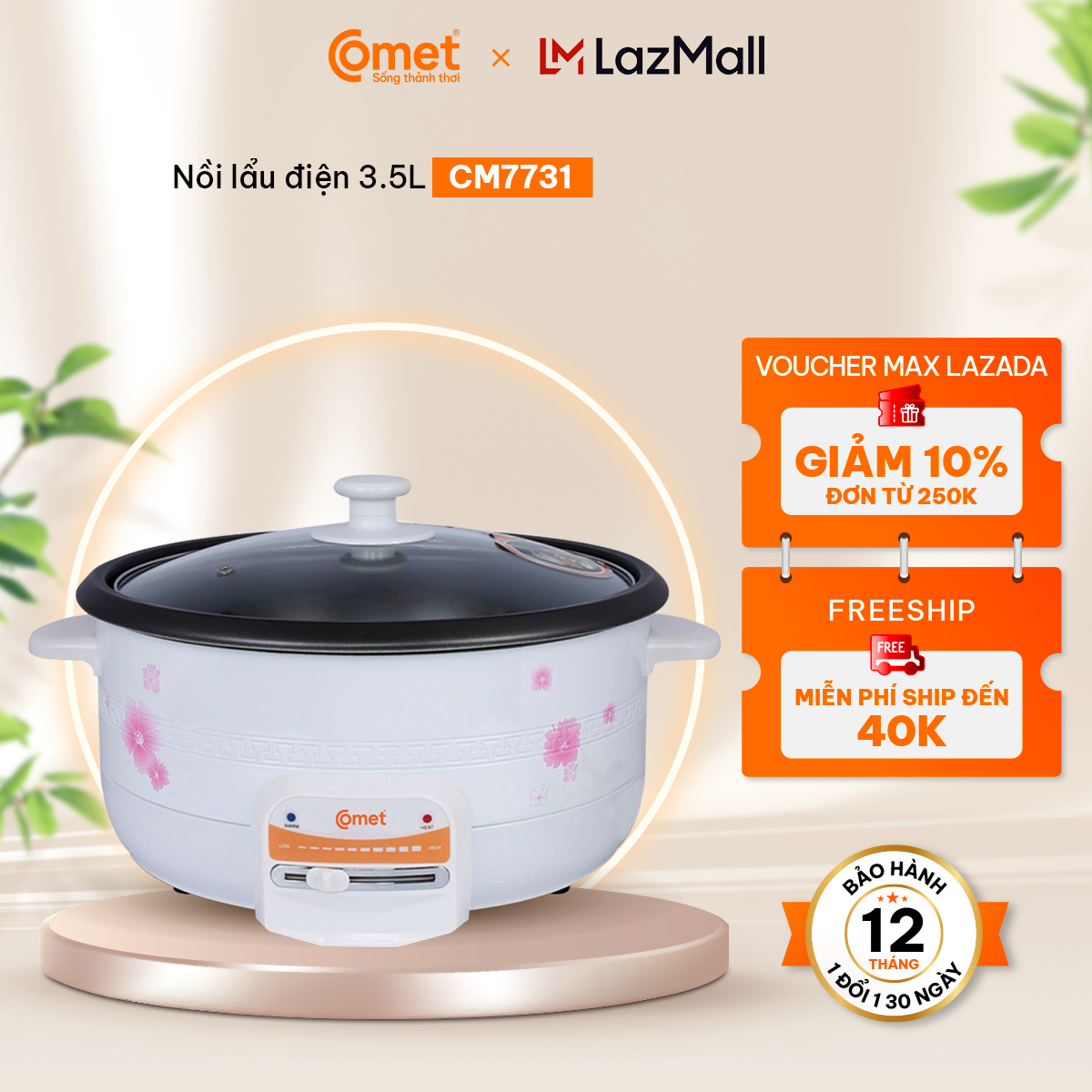 Nồi lẩu điện đa năng COMET - CM7731 - Dung tích 3.5L - Công suất 1300W - Bảo hành 12 tháng - Hàng chính hãng