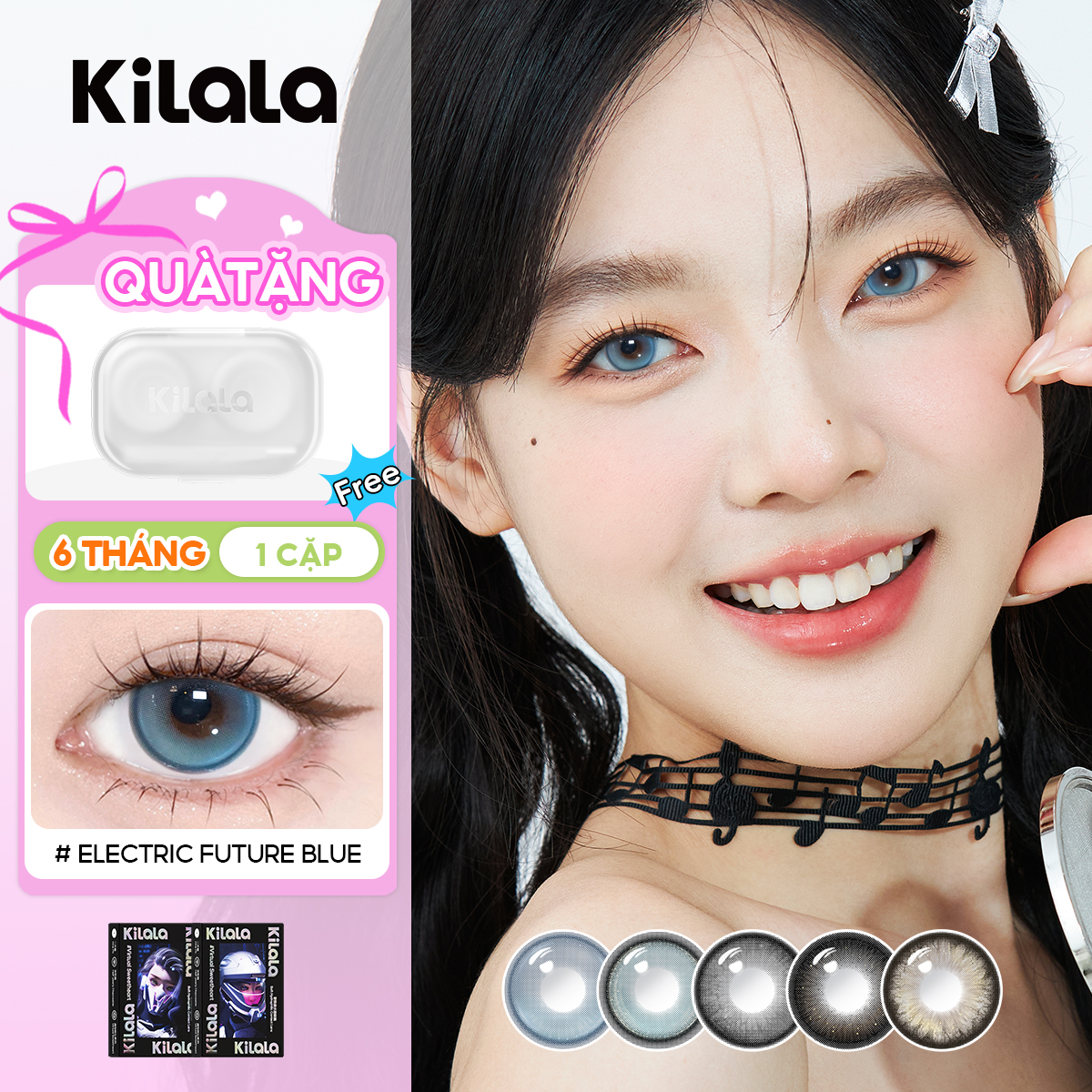 Kilala Kính Áp Tròng Màu Xanh 1 Cặp 6 tháng Electric Future Blue/Electric Owl Blue/Psychedelic Black DIA 14.2mm Lens  Màu Xanh Đen Cosplay  có độ (0-8)