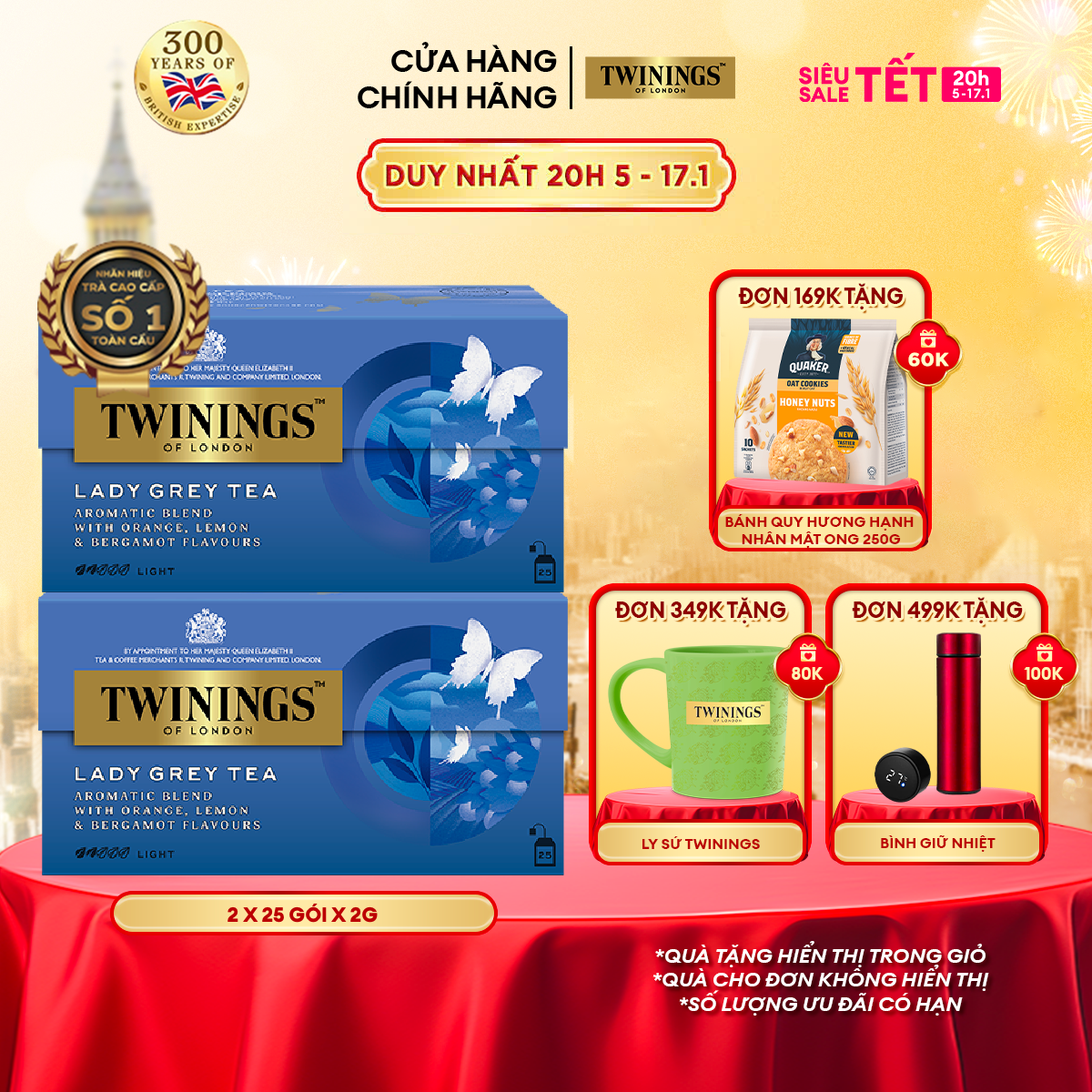 Combo 2 Trà Túi Lọc Twinings Lady Grey 25 gói x 2g